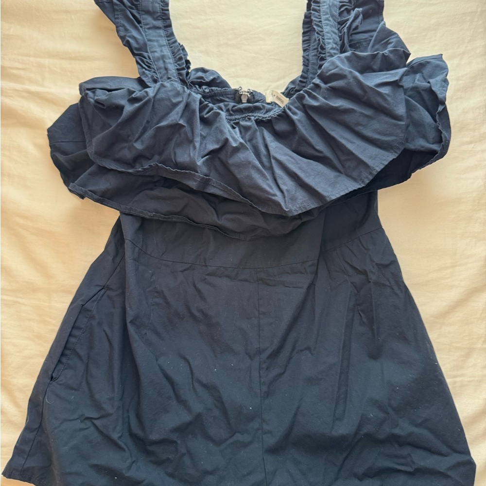 Navy Ruffle Romper - Picture 4 of 7